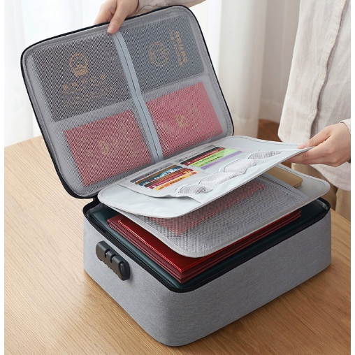 大容量多功能证件收纳包带锁家庭多层文件护照卡包整理箱