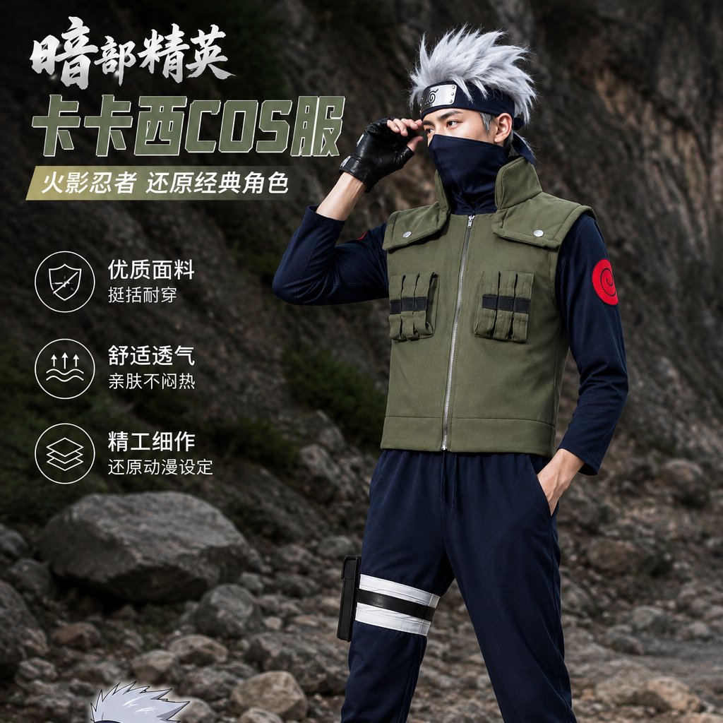 高品质 忍者卡卡西COS服上忍木叶旗木上忍套装马甲图片