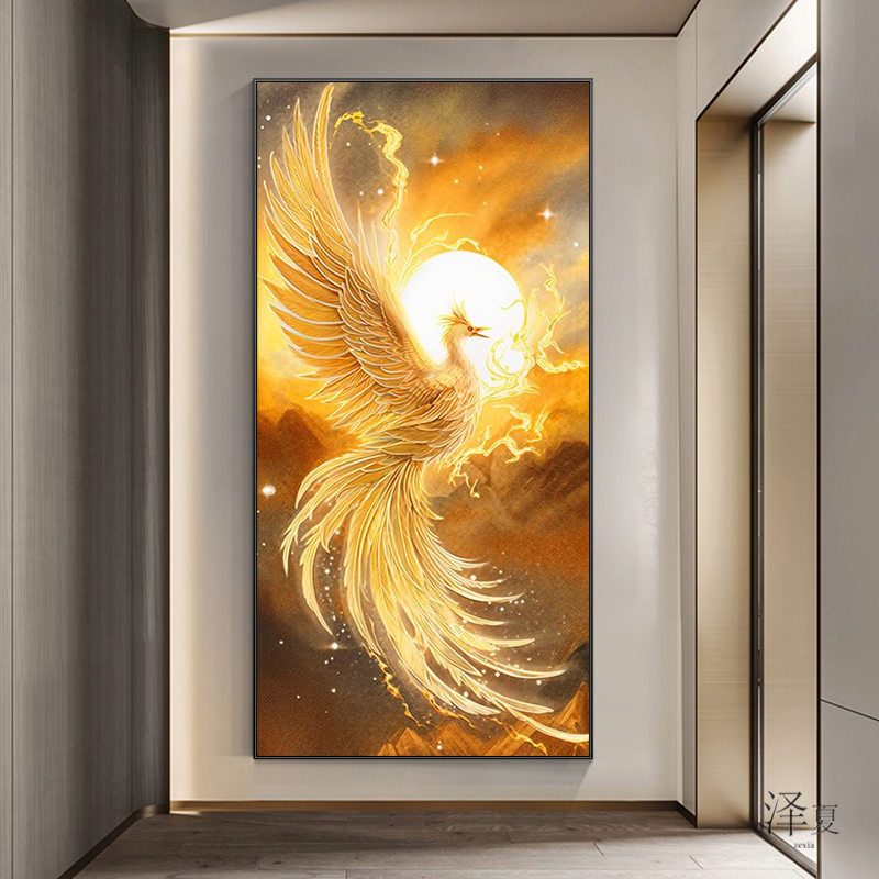 5d钻石画满钻新款玄关过道贴钻十字绣钻石绣2025客厅鎏金凤凰中式
