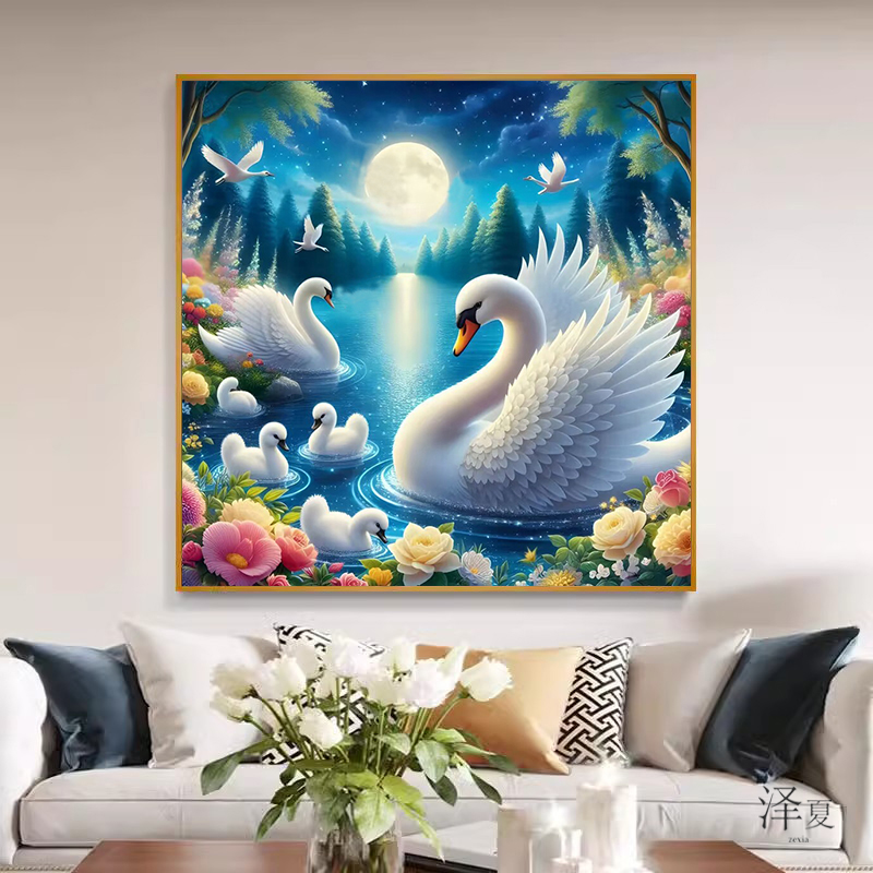 新款客厅粘钻石贴十字绣风景
