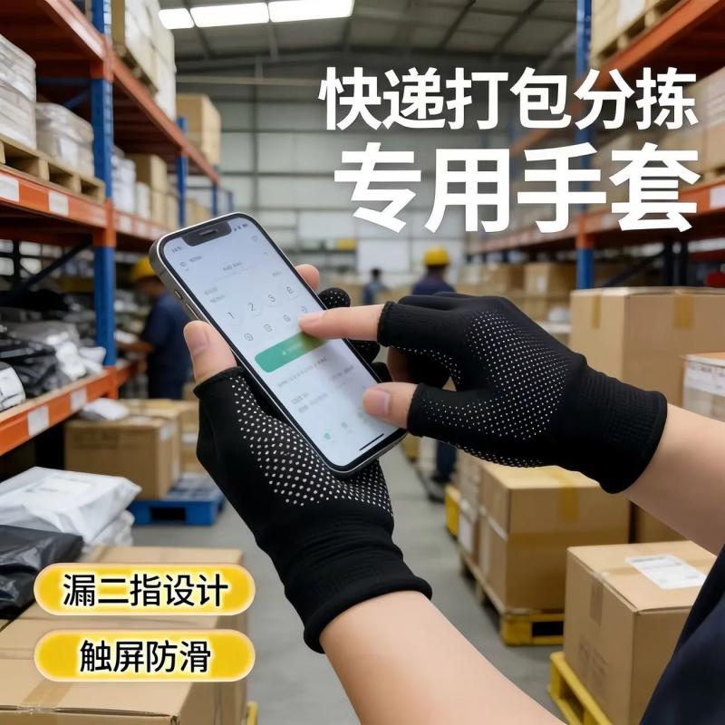 手套露二指半指钓鱼快递打包防滑透气耐磨触摸屏劳保户外运动骑行