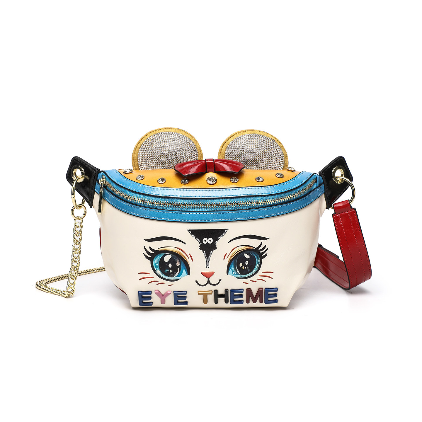 可爱动物卡通银行胸包链条镶钻高级感PU女士设计感百搭休闲