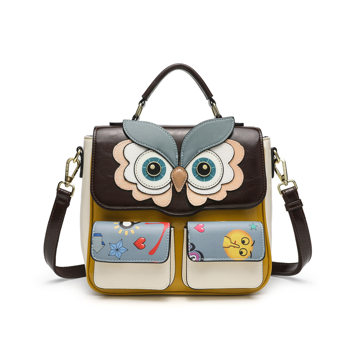 个性新潮多用途女士翻盖双肩包印花潮流手提斜挎包撞色动物