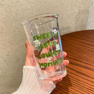 高品质可爱清新350ml透明加厚玻璃杯喝水杯家用杯子咖啡杯牛奶果