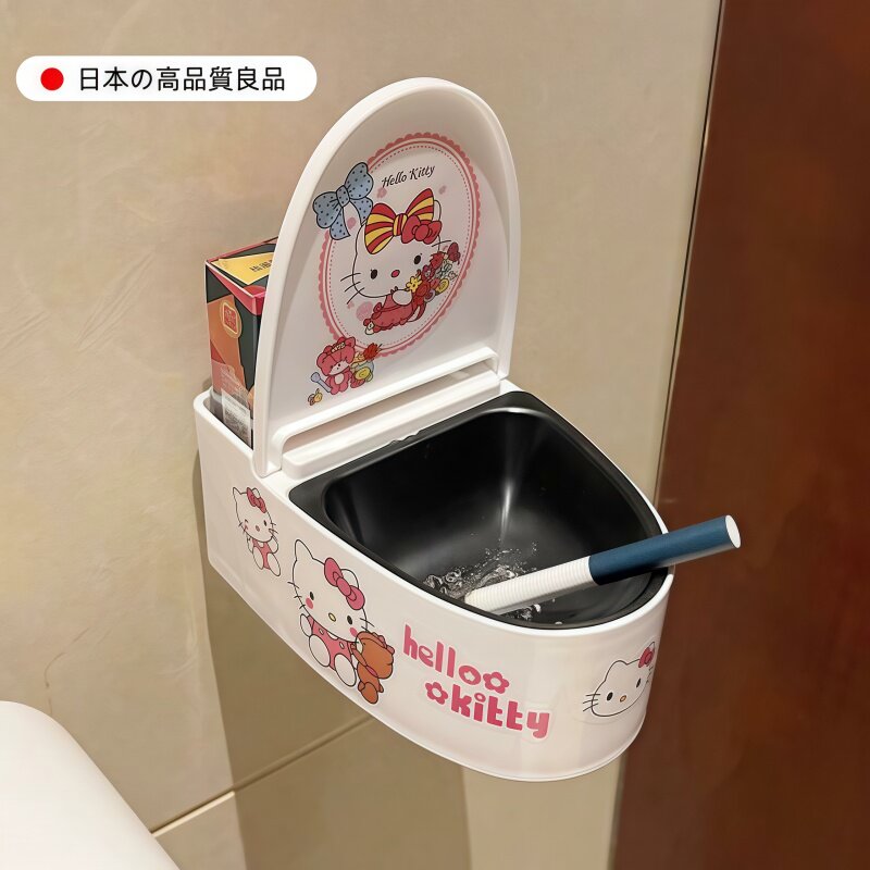 厕所烟灰缸壁挂式马桶家用少女心Kitty猫可爱厕所卫生间客厅带盖