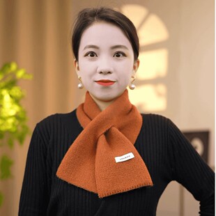 时尚百搭针织羊毛保暖围脖短款交叉小围巾纯色男女通用