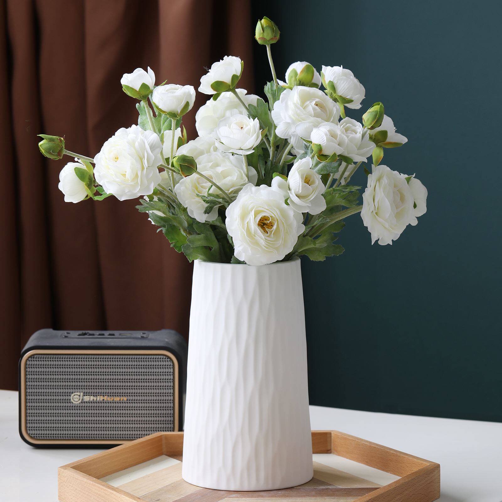 创意简约白色陶瓷花瓶客厅摆件文艺侘寂风日式欧式干花装饰品插花