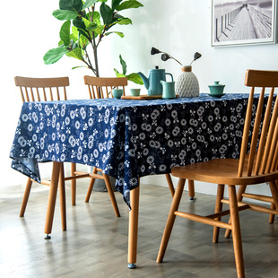 乌镇蓝印花布桌布民族风纯棉棉麻青花布艺中式餐桌茶几台布长方形
