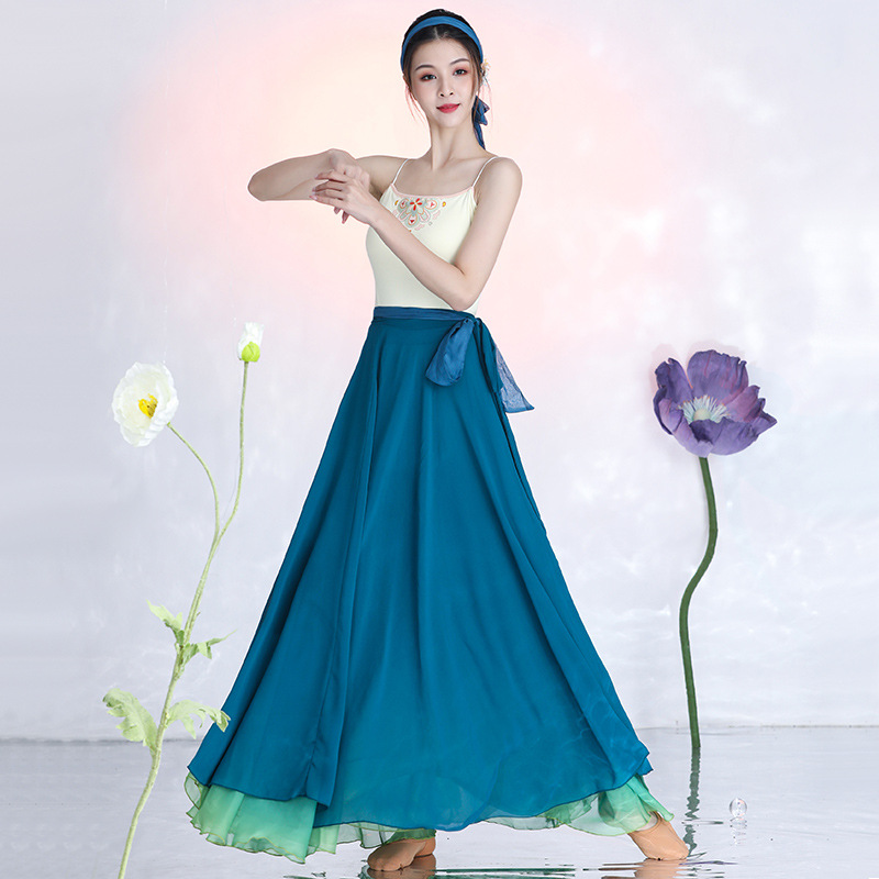 善然堂大擺紗裙只此青綠古典舞蹈服裝雙層飄逸女演出服漸變長(zhǎng)裙