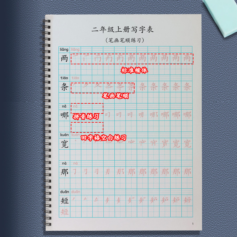同步部编人教版一年级二三年级上下册写字表练字帖带拼音笔画描红