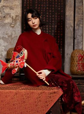 西町村屋新中式外套女装2025冬季新款气质感双面呢大衣XEAD10798