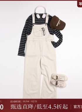 西町村屋休闲感明线背带裤女秋季新款宽松阔腿百搭裤子XH9C10066