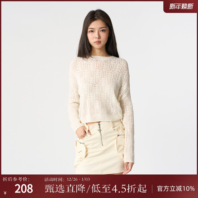 西町村屋气质小衫女装秋季新款简约羊毛镂空长袖针织衫AD8112036