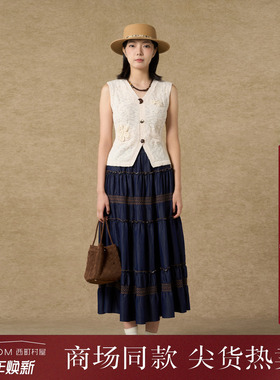 西町村屋波嬉风手钩花椰壳扣背心2025秋季新款无袖小衫XAAC10682