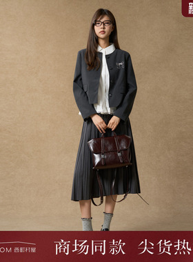 西町村屋学院风外套女装2025秋季新款刺绣圆领短款西装XHAC10737