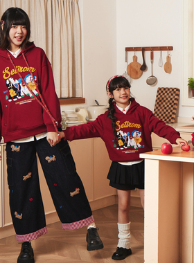 西町村屋美式卫衣亲子装学院风小马毛巾绣连帽加绒上衣KAAD10529