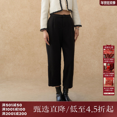 西町村屋文艺风休闲裤女装冬季新款加绒通勤简约哈伦裤HD8301004