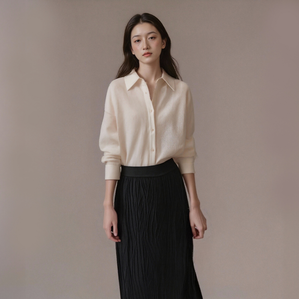 西町村屋文艺风衬衫女装冬季新款通勤暗纹羊毛百搭衬衣HD8103003