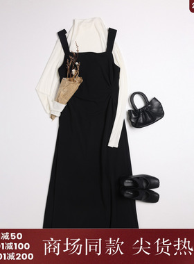 西町村屋法式气质修身吊带裙女秋季新款复古长款连衣裙XX9C10054