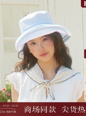 西町村屋简约风条纹渔夫帽女夏季新款韩系百搭纯色帽子XABB60030