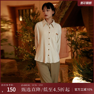 长袖 复古丝绒压褶基础简约款 衬衣AD8103009 女冬新款 西町村屋衬衫