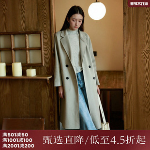 西町村屋双面呢女冬新款高级气质简约腰带羊毛长款大衣HD8209010