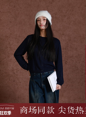 西町村屋简约百搭针织开衫女春季新款休闲文艺短款小衫XHAA10476