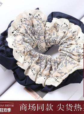 西町村屋法式撞色蕾丝拼接发圈女夏季新款复古百搭发饰XHAB40061