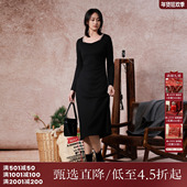 西町村屋链条方领连衣裙女装 收腰裙子XX9D10364 长袖 秋冬新款 法式