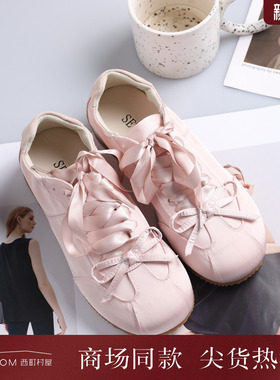 西町村屋芭蕾风系带休闲鞋女秋新款甜美蝴蝶结平底鞋子XH9C20004