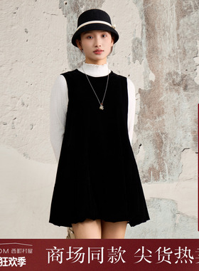西町村屋法式背心裙女装2025冬季新款丝绒连衣裙含配饰XHAD10309