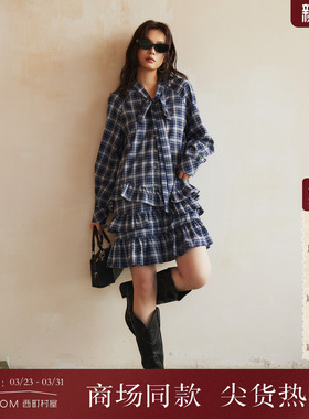 西町村屋学院风格纹OP连衣裙女2026春新款休闲舒适裙子XABA10555