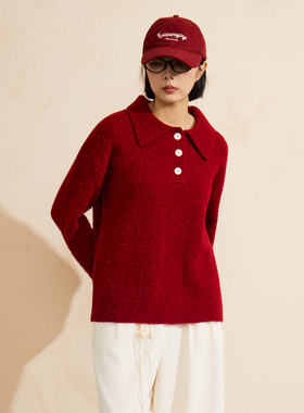 西町村屋温暖圈圈纱毛衣女2026春季新款翻领上衣含挂饰CCBA10468