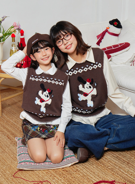 西町村屋卡通提花外穿背心亲子装冬季新款韩系无袖马甲KAAD10875