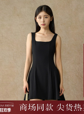 西町村屋简约气质吊带连衣裙女装夏季新款复古短款裙子XAAB10274
