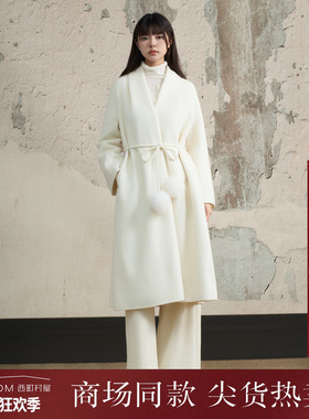 西町村屋气质感双面呢女装2025冬季新款简约风系腰大衣XHAD10449