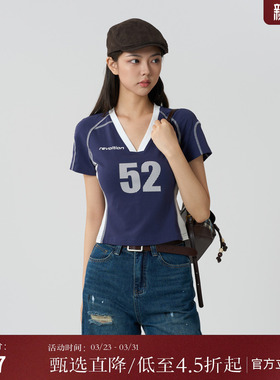 西町村屋拼接撞色球衣T恤女装夏季新款复古百搭短袖小衫XAAB10737