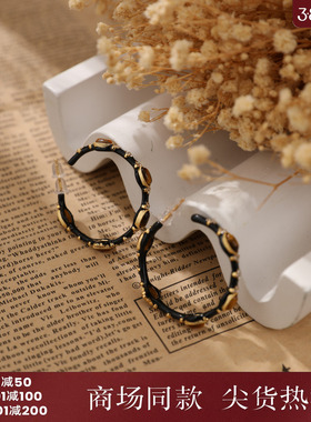 西町村屋宫廷风虎眼镶锆C字耳环女秋冬新款气质百搭耳饰XX9D40013