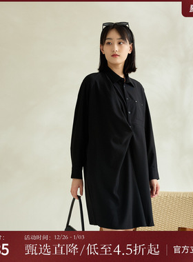 西町村屋简约叠片式连衣裙女夏季新款文艺长袖百搭裙子AA8501001