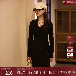 气质简约绑带叠片长裙AD8502021 秋冬新款 西町村屋法式 连衣裙女装