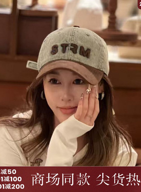 西町村屋韩系复古休闲帽女2025秋季新款牛仔拼接棒球帽XHAC60037