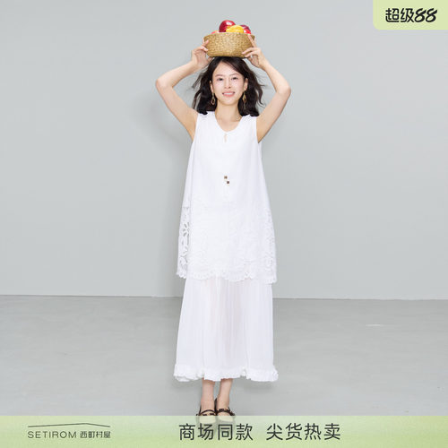 西町村屋文艺重工连衣裙女装2026夏季新款镂空刺绣裙子XABB10523