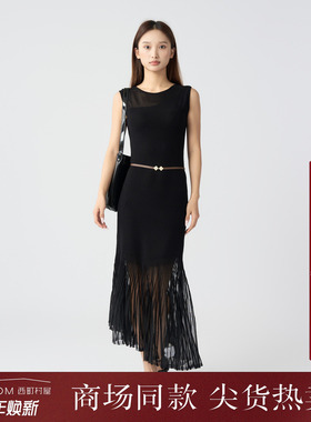 西町村屋不规则针织连衣裙女2025秋季新款法式无袖裙子XXAC10193