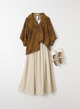 西町村屋国风印花中袖衬衣女装夏季新款新中式宽松衬衫XX9B10003