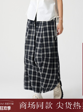 西町村屋休闲解构感格纹灯笼裤女夏季新款复古宽松裤子XHAB10685