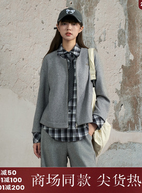 西町村屋假两件卫衣女装2025冬季新款格纹韩系休闲上衣XAAD10615