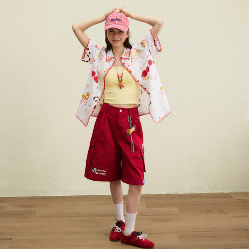 西町村屋趣味感五分裤女2026夏季新款休闲风绣花工装裤XABB11121