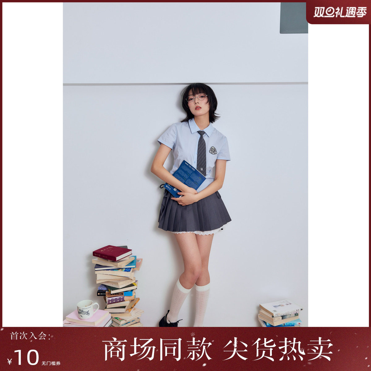 西町村屋蕾丝花边拼接百褶裙女夏季新款甜美气质半身裙XAAB10008