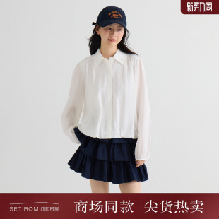 XHBA10275 纯色休闲文艺风衬衫 西町村屋简约长袖 衬衣女2026春新款