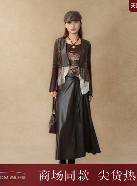 西町村屋复古风马甲女2025秋季新款拼接设计感短款夹克XAAC10715